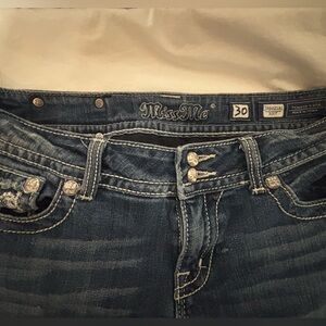 Miss Me Bootcut Jeans Size 30 Medium Wash Rhinestone Embellished Pockets Denim